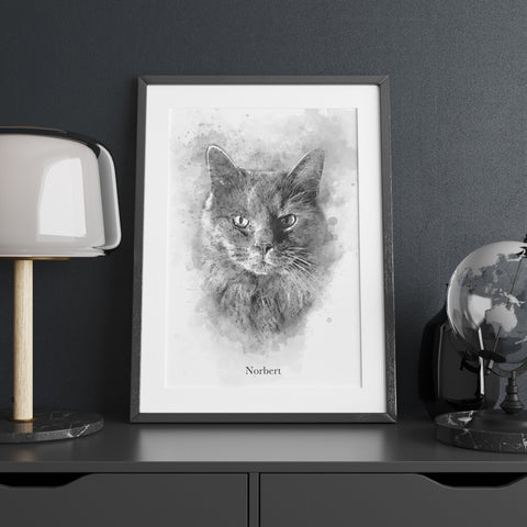 Personalized Custom Black & White Watercolour Pet Print