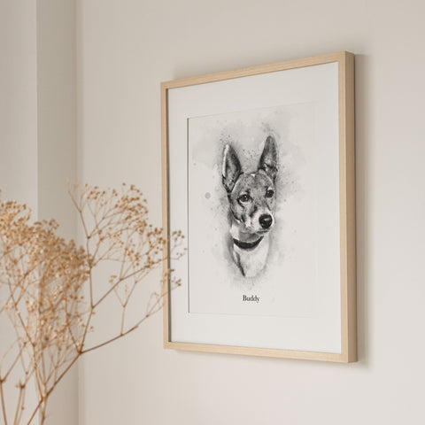 Personalized Custom Black & White Watercolour Pet Print