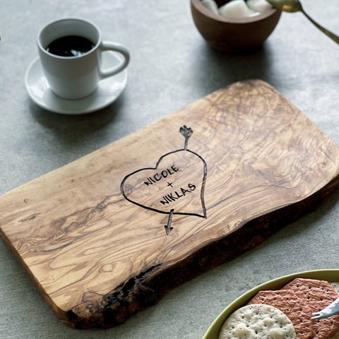 Personalized Rustic Carved Heart Cheese Board