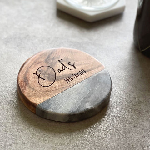 Personalized Marble & Acacia Wood Coaster
