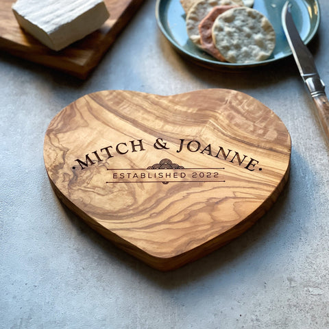 Personalized Heart Shaped Olive Wood Cheeseboard