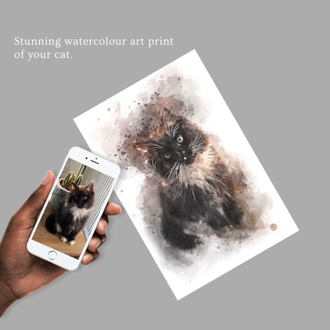 Personalized Watercolour Cat Portrait Print