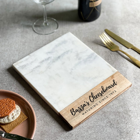 Personalized Marble And Acacia Serving Platter