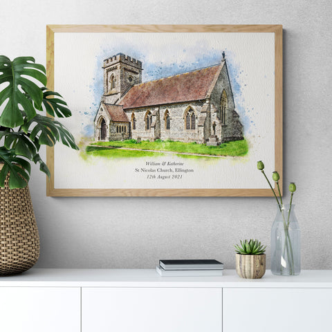 Personalized Watercolour Church Portrait Print