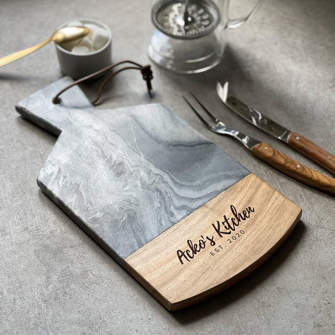 Personalized Marble & Acacia Wood Cheese Board