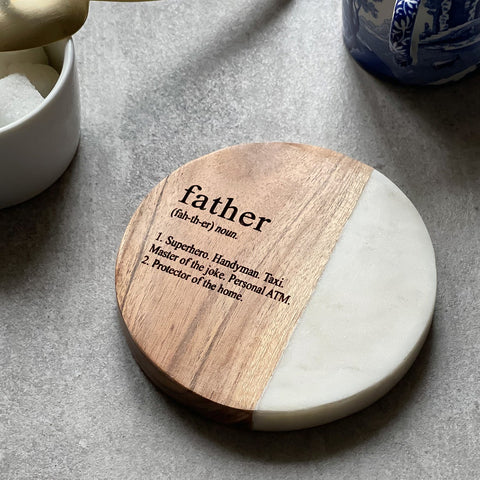 Father Definition White Marble & Wood Coaster