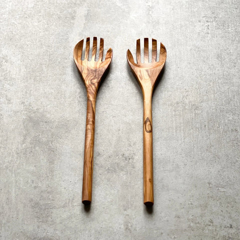Hand Crafted Olive Wood Salad Hands / Servers
