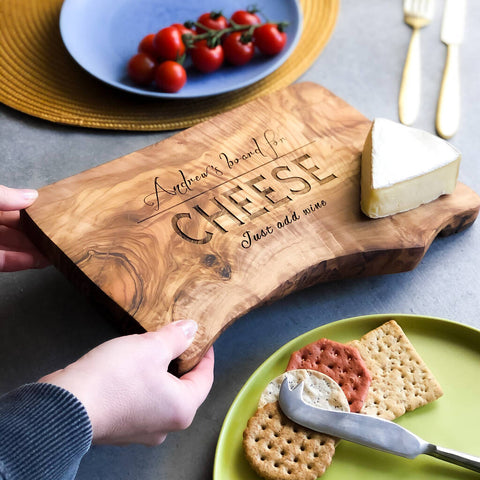 Personalised Rustic Olive Wood Cheese Board Chopping Board Birthday Gift