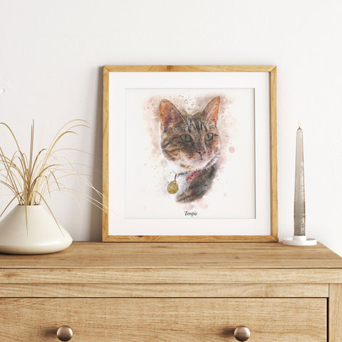 Personalized Watercolour Cat Portrait Print