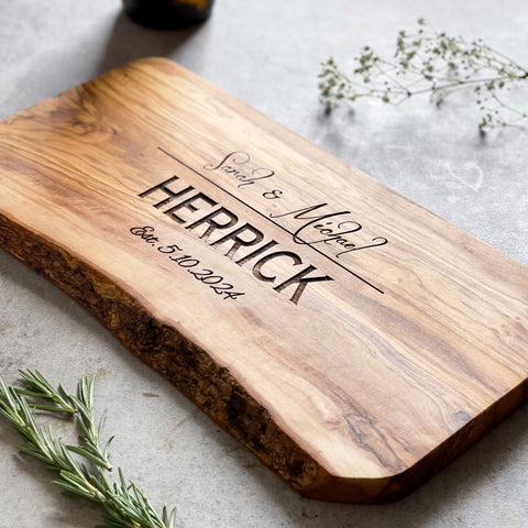 Personalized Rustic Olivewood Cutting/Cheeseboard